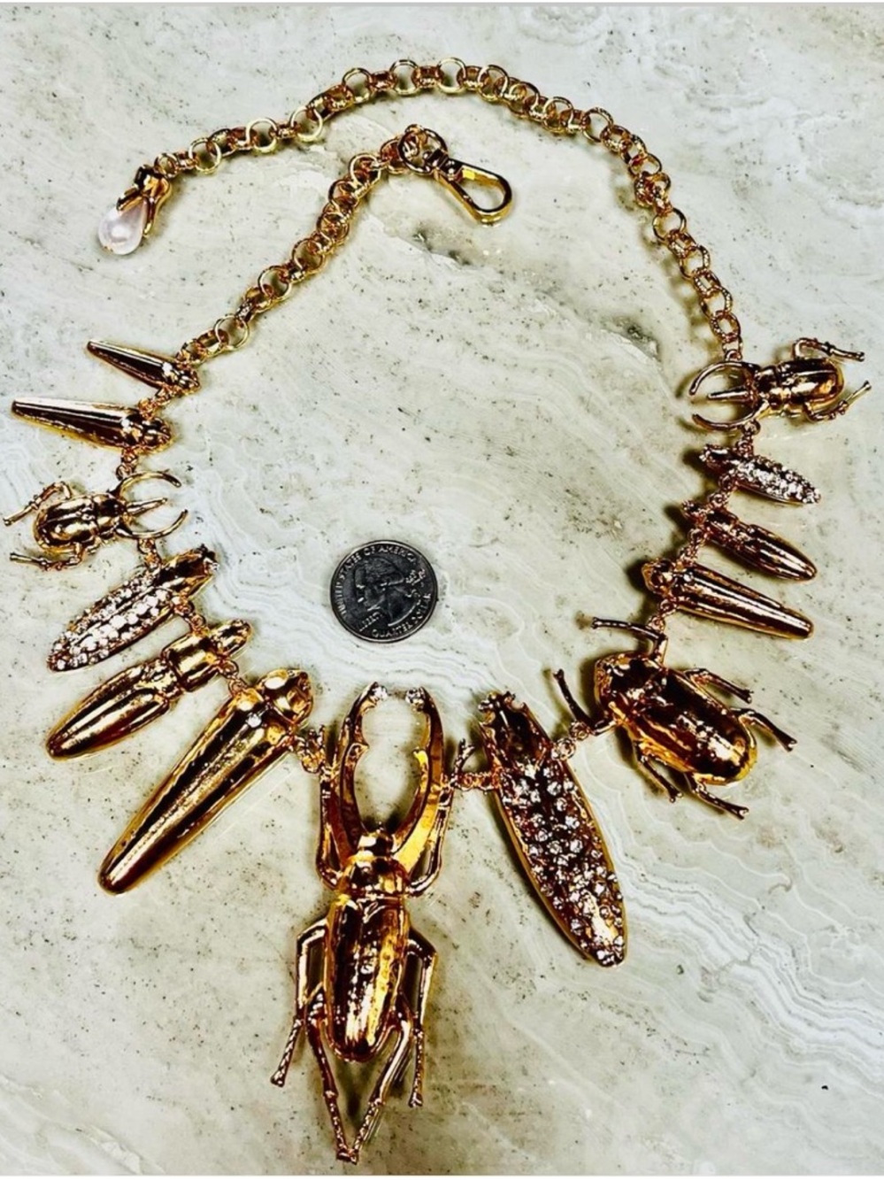 Gold Beetle Charm Schiaparelli inspired Statement Necklace - Picture 3 of 7
